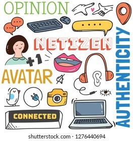 Social media background in doodle style vector illustration