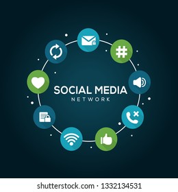 Social media background with icons: computer, mail, internet, ne