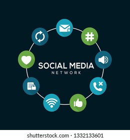 Social media background with icons: like, emoticon, smile, mobil