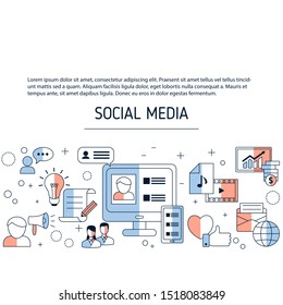Social media background with icons. Vector illustration.