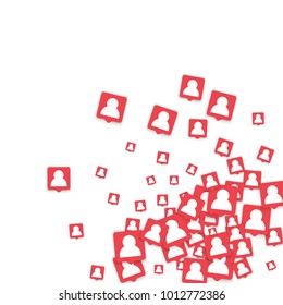 Social media background with man icon notification. Vector marketing blog background with new user bubble. Online business team backdrop. Social media marketing blog background with men notification.