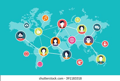 Social media background - people connecting through modern technology devices
