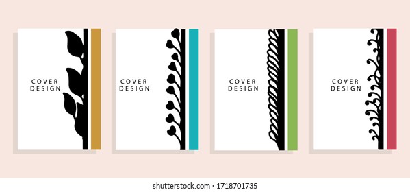 -Social media background stories and post cover design vector set, line arts, and leaf.