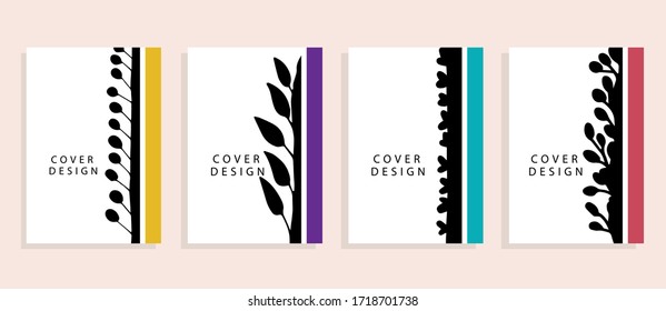 -Social media background stories and post cover design vector set, line arts, and leaf.