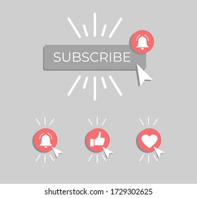 Social media background subscribe. Template subscribe button with bell and cursor. Social media. Vector illustration. 