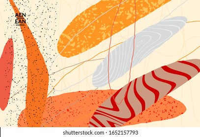 Social media background template. Hand drawn organic natural motley shapes. Wavy lines create exotic tropical design. Vector illustration for marketing technology. Modern contemporary style.