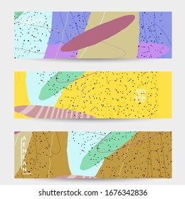 Hintergrundvorlage für soziale Medien. Handgezeichnete natürliche Motleyformen aus biologischem Anbau. Wavy Linien schaffen exotische tropische Design. Vektorillustration-Illustration für Marketingtechnik. Moderner zeitgenössischer Stil.