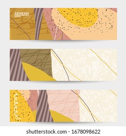Social media background template. Hand drawn organic natural motley shapes. Wavy lines create exotic tropical design. Vector illustration for marketing technology. Modern contemporary style.