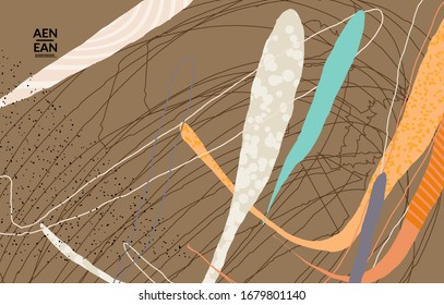 Plantilla de fondo de medios sociales. Formas de varilla natural orgánica dibujadas a mano. Las líneas onduladas crean un diseño tropical exótico. Ilustración vectorial para tecnología de marketing. Moderno estilo contemporáneo.