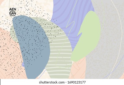Social media background template. Hand drawn organic natural motley shapes. Wavy lines create exotic tropical design. Vector illustration for marketing technology. Modern contemporary style.