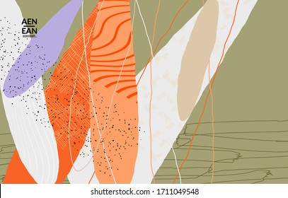 Plantilla de fondo de medios sociales. Formas de varilla natural orgánica dibujadas a mano. Las líneas onduladas crean un diseño tropical exótico. Ilustración vectorial para tecnología de marketing. Moderno estilo contemporáneo.