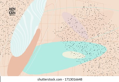 Social media background template. Hand drawn organic natural motley shapes. Wavy lines create exotic tropical design. Vector illustration for marketing technology. Modern contemporary style.
