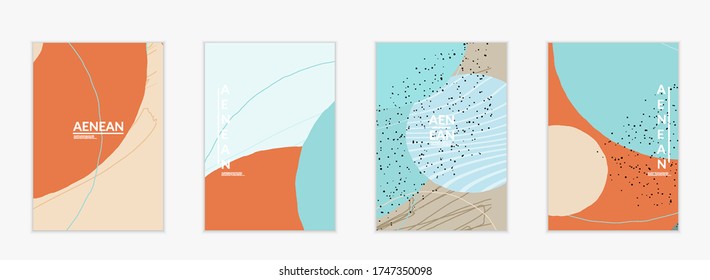 Social media background template. Hand drawn organic natural motley shapes. Wavy lines create exotic tropical design. Vector illustration for marketing technology. Modern contemporary style.