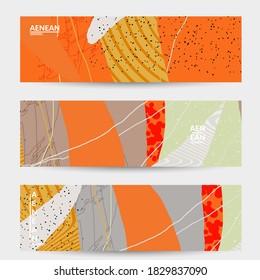 Social media background template. Hand drawn organic natural motley shapes. Wavy lines create exotic tropical design. Vector illustration for marketing technology. Modern contemporary style.