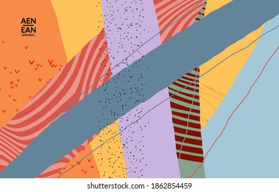 Social media background template. Hand drawn organic natural motley shapes. Wavy lines create exotic tropical design. Vector illustration for marketing technology. Modern contemporary style.