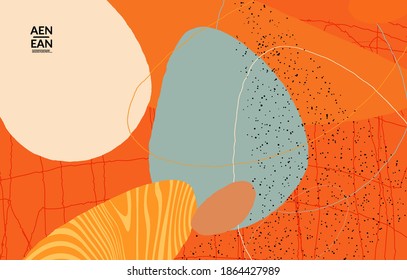 Social media background template. Hand drawn organic natural motley shapes. Wavy lines create exotic tropical design. Vector illustration for marketing technology. Modern contemporary style.