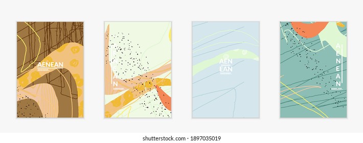 Social media background template. Hand drawn organic natural motley shapes. Wavy lines create exotic tropical design. Vector illustration for marketing technology. Modern contemporary style.
