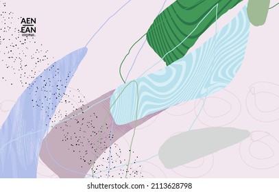 Social media background template. Hand drawn organic natural motley shapes. Wavy lines create exotic tropical design. Vector illustration for marketing technology. Modern contemporary style.