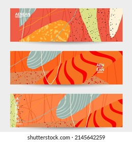 Social media background template. Hand drawn organic natural motley shapes. Wavy lines create exotic tropical design. Vector illustration for marketing technology. Modern contemporary style.