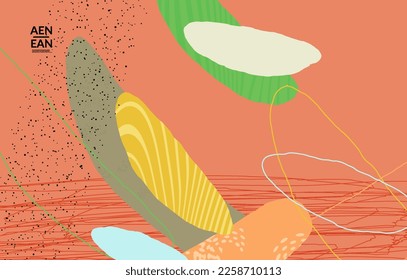 Social media background template. Hand drawn organic natural motley shapes. Wavy lines create exotic tropical design. Vector illustration for marketing technology. Modern contemporary style.