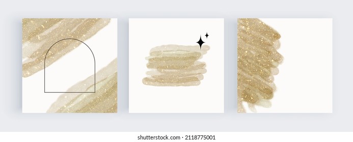 Social media backgrounds for posts with golden glitter brush stroke splashes
