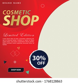 Social Media Banner For Cosmetic Shop Sale With Flat 30% Discount Offer.