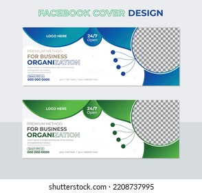 Social Media-Banner und Cover-Anzeigen, Facebook Cover Design Template, Blue Banner Design, Farbiges Template Banner mit Farbverlauf-Farbe, Grüner Banner, Abstrakter Poster-Vektorgrafik.