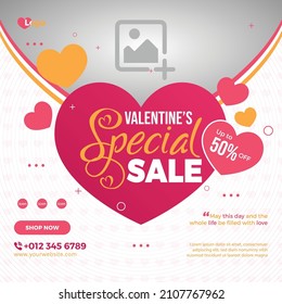 Social media banner design with beautiful big heart shape for valentines special sale