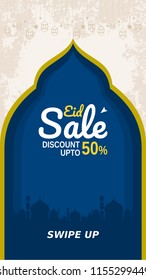 Social media banner Eid Mubarak Sale, flyer promotion, swipe up instagram story arabic design template