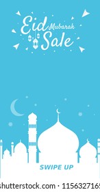 Social media banner Eid Mubarak Sale, flyer promotion, swipe up instagram story arabic design template