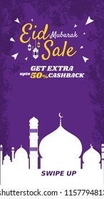 Social media banner Eid Mubarak Sale, flyer promotion, swipe up instagram story arabic design template