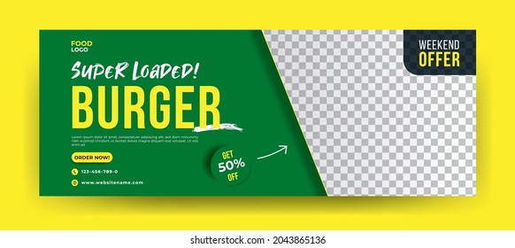 social media banner Facebook banner Food social media post or Facebook cover template Premium vector replaceable text burger restaurant banner fast food post or banner