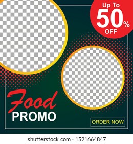 Social media banner for food and drink business. Food social media template for restaurant business. Modern social template post banner. Food discount post template.