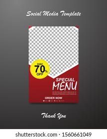 Social media banner for food and drink business. Food social media template for restaurant business. Modern social template post banner. Food discount post template.