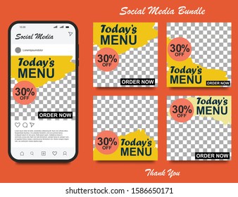 Social media banner for food and drink business. Food social media template for restaurant business. Modern social template post banner. Food discount post template.