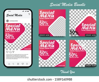 Social media banner for food and drink business. Food social media template for restaurant business. Modern social template post banner. Food discount post template.