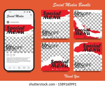 Social media banner for food and drink business. Food social media template for restaurant business. Modern social template post banner. Food discount post template.