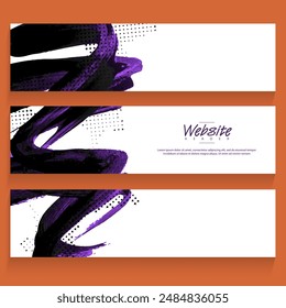 Social Media Banner or Header Design with Purple Brush Stroke Effect in Three Options.