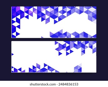 Social Media Banner or Header Design with Abstract Triangles Pattern and Copy Space in Two Options.