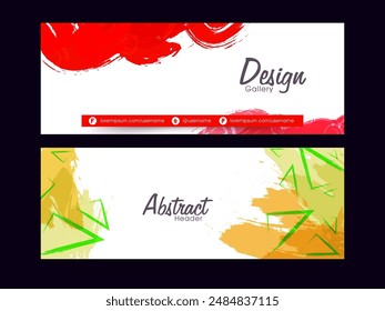 Social Media Banner or Header Design Set in Abstract Brush Stroke Effect.