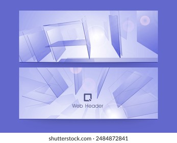 Social Media Banner or Header Design Set with Glassmorphism or Glass Sheet for Advertising.