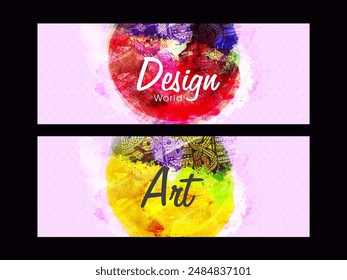 Social Media Banner or Header Set with Abstract Brush Stroke Effect for Design World and Artistic.
