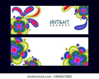 Social Media Banner or Header Set Decorated with Floral Ornaments and Copy Space.