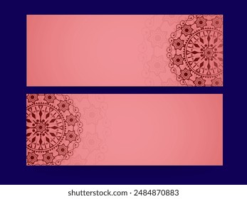 Social Media Banner or Header Set Decorated with Mandala Ornaments and Copy Space.