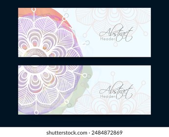 Anuncio de medios sociales o conjunto de encabezado decorado con adornos y Espacio para texto de Mandala.