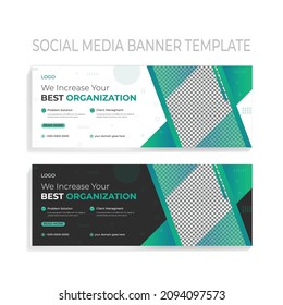 Social media banner page design timeline cover green color template use for business promotion sells marketing on social media, social network cover page layout design template, grow your business