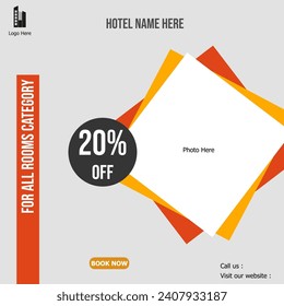 Social media banner post design summer holiday hotels rooms booking online.