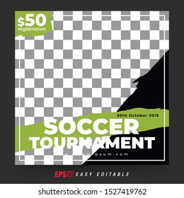 Social Media Banner Post for Soccer Ball Tournament in Black and Green Combination color