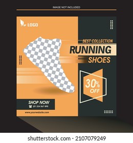 Social media banner post template. Design for fashion Running shoes. Editable promotional web banner for social media.