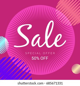 Social media banner or promotional card for sale discount. Square illustration for websites, mobile apps, brochures, flyers, corporate ads and other commercial materials. Flat modern design